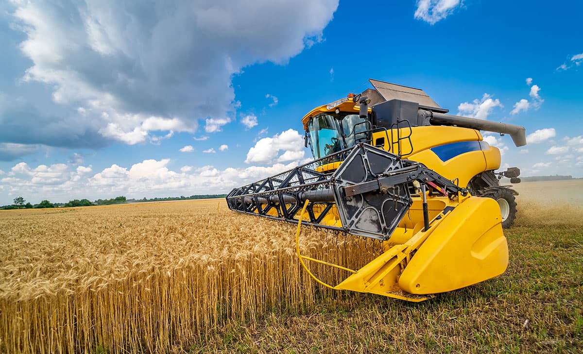 Combine harvester working in a field