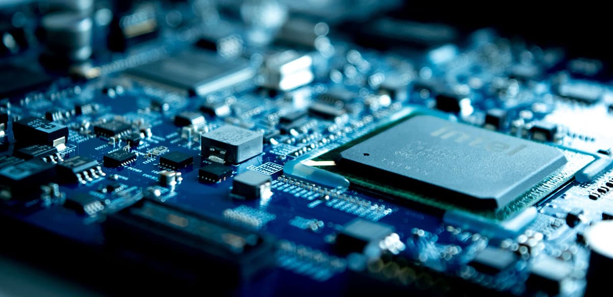 Close-up of an electronic circuit board and its components