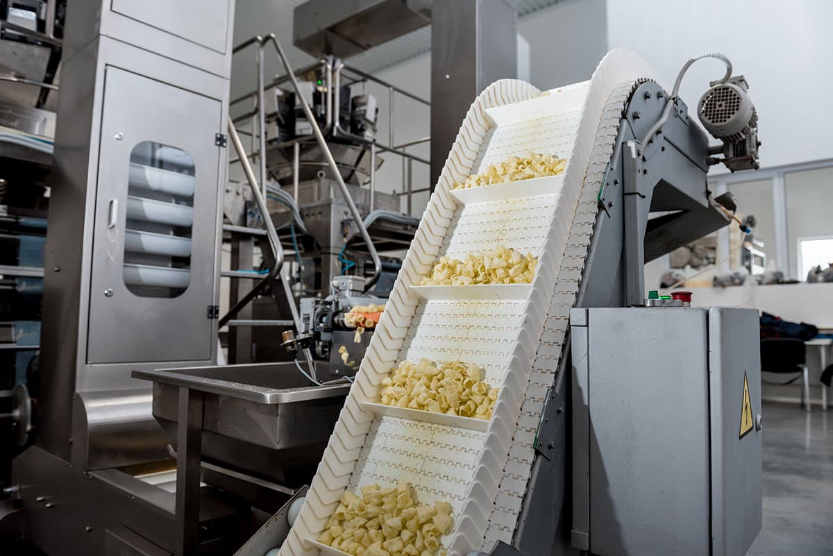 Conveyor belt in a food processing plant