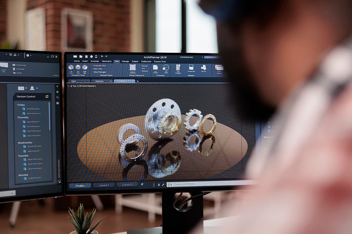 Mechanical assembly model on a CAD software screen